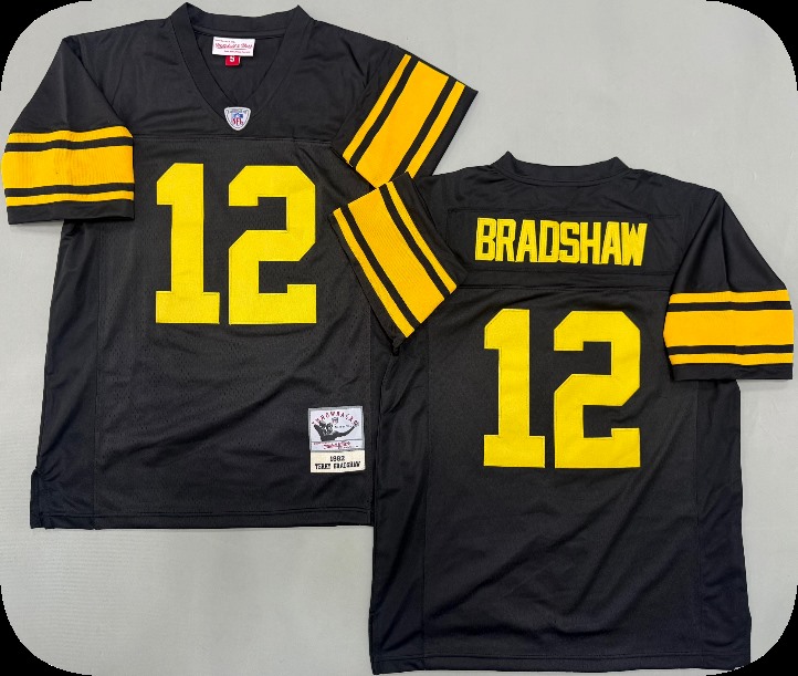 Men's Pittsburgh Steelers #12 Terry Bradshaw Black Gold Legacy Throwback Jersey