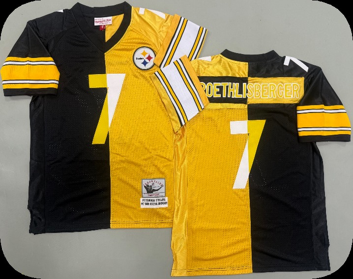Men's Pittsburgh Steelers #7 Ben Roethlisberger Black Gold Split Two Tone Throwback Jersey