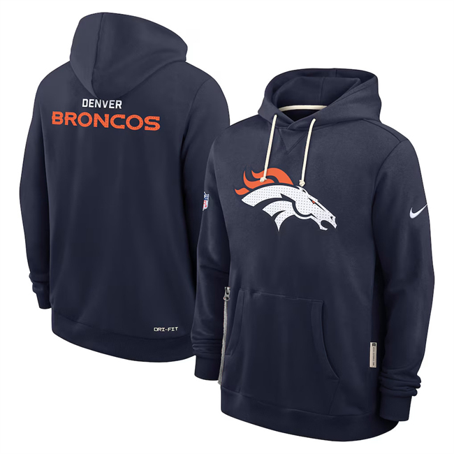 Men's Denver Broncos Navy Sideline Standard Issue Initial Home Dri-FIT Pullover Hoodie