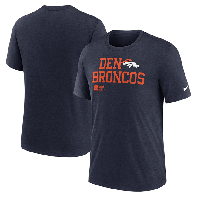 Men's Denver Broncos Navy Overlap Lockup Tri-Blend T-Shirt