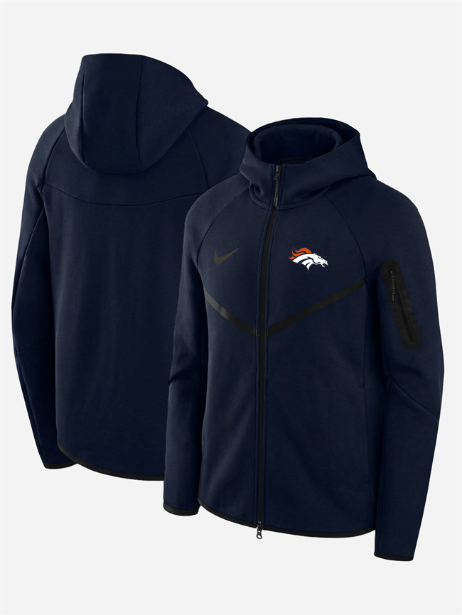 Men's Denver Broncos Navy Tech Fleece Full-Zip Windrunner Hoodie