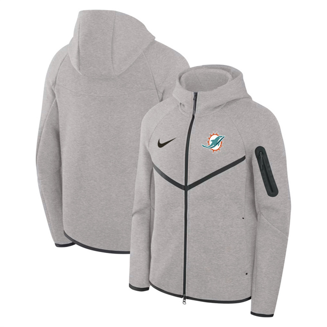 Men's Miami Dolphins Gray Tech Fleece Full-Zip Windrunner Hoodie