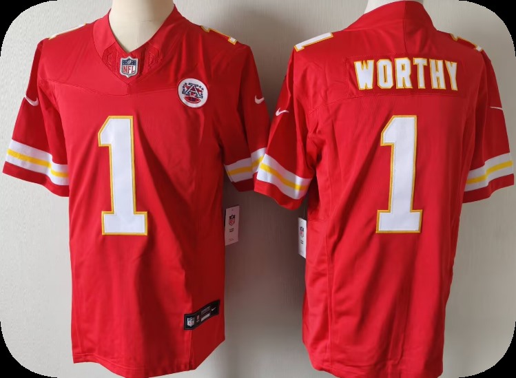 Men’s Kansas City Chiefs #1 Xavier Worthy Red 2025 F.U.S.E. John Madden Patch Vapor Untouchable Limited Stitched Football Jersey