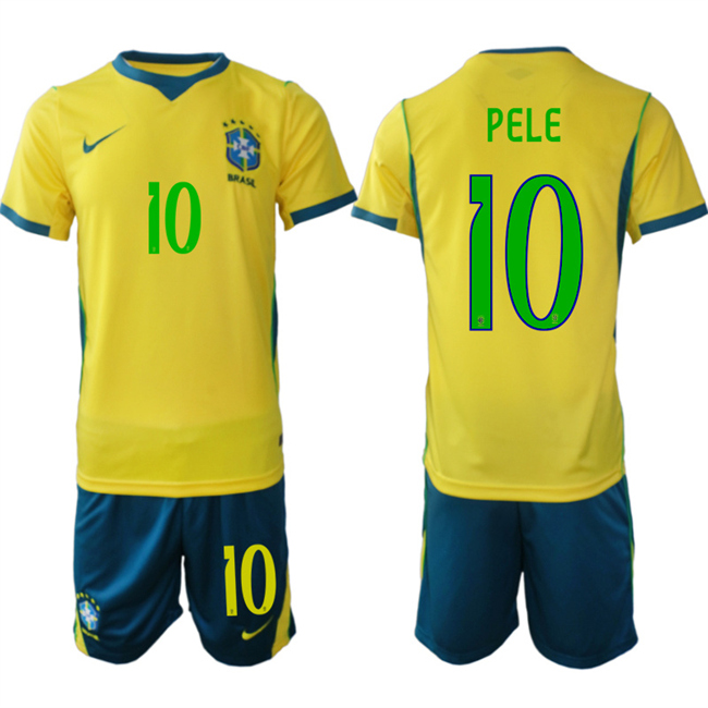 Men's Brazil National Football Team #10 Pele Yellow 2026 Soccer Jersey Suit