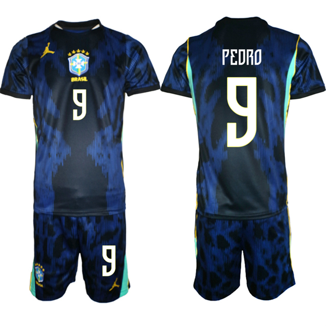 Men's Brazil National Football Team #9 Jo?o Pedro Navy 2026 Away Soccer Jersey Suit