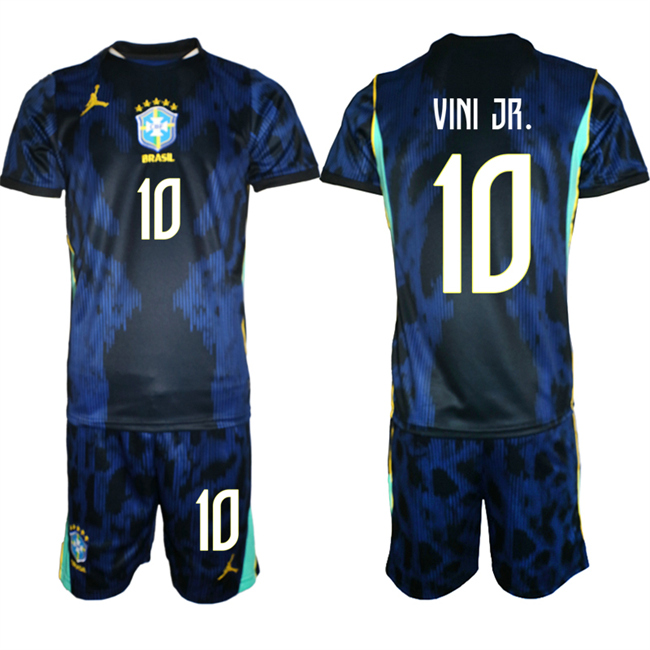Men's Brazil National Football Team #10 Vinícius Júnior Navy 2026 Away Soccer Jersey Suit