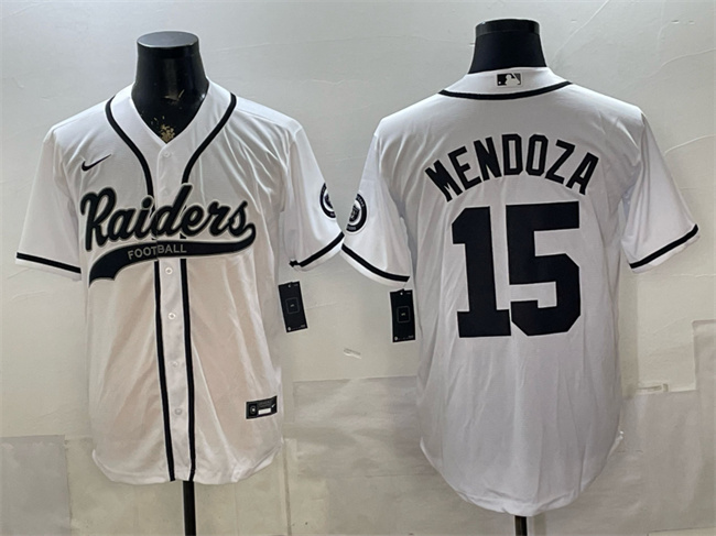 Men's Las Vegas Raiders #15 Fernando Mendoza White Cool Base Stitched Baseball Jersey