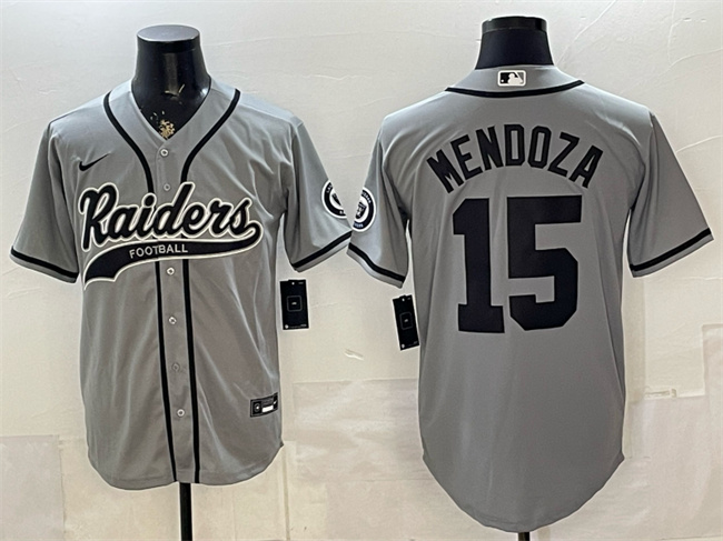 Men's Las Vegas Raiders #15 Fernando Mendoza Grey Cool Base Stitched Baseball Jersey