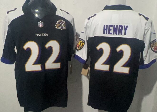 Men's Baltimore Ravens #22 Derrick Henry Black Alternate 2026 F.U.S.E Jacoby Jones Patch Vapor Limited Football Jersey