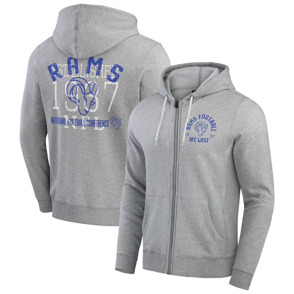 Men's Los Angeles Rams Heather Gray Vintage Stripe Full-Zip Hoodie