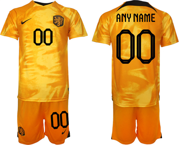 Men's Netherlands Custom Orange Home Soccer Jersey  Suit