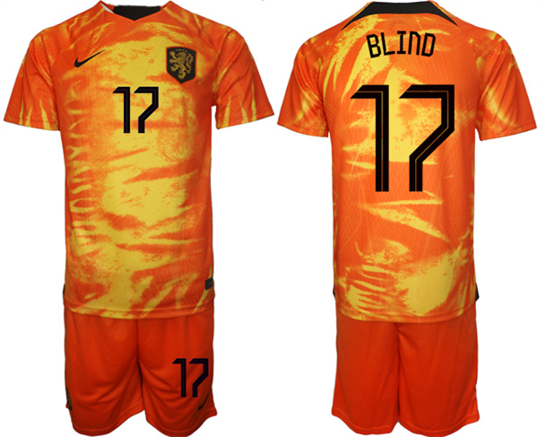 Men's Netherlands #17 Blind Orange Home Soccer Jersey  Suit