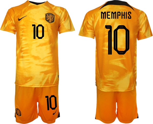 Men's Netherlands #10 Memphis Orange Home Soccer Jersey  Suit