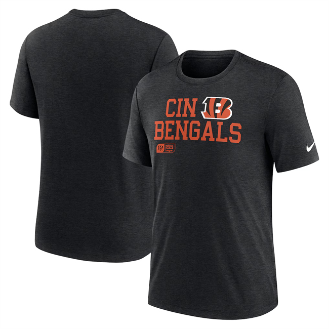 Men's Cincinnati Bengals Black Overlap Lockup Tri-Blend T-Shirt