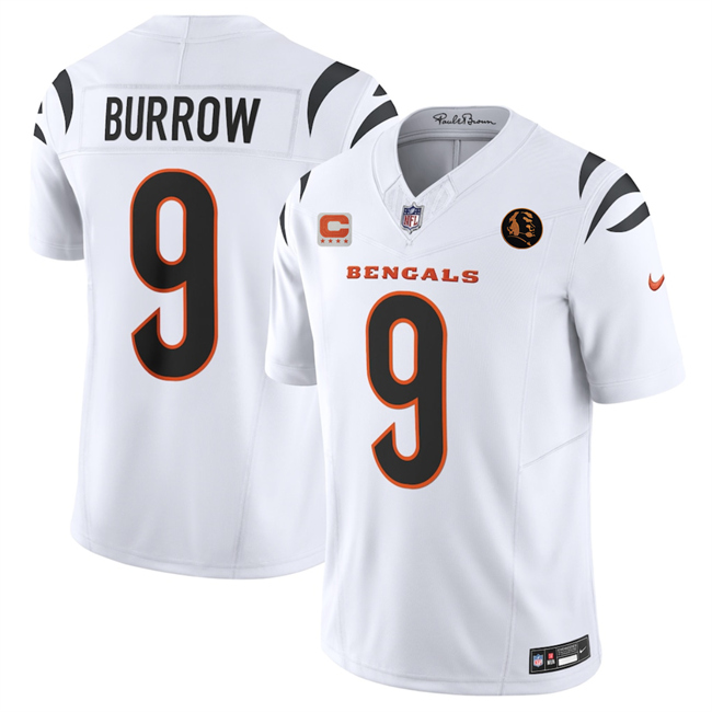 Men's Cincinnati Bengals #9 Joe Burrow White 2023 F.U.S.E. With 4-Star C Patch And John Madden Patch Vapor Limited Stitched Football Jersey