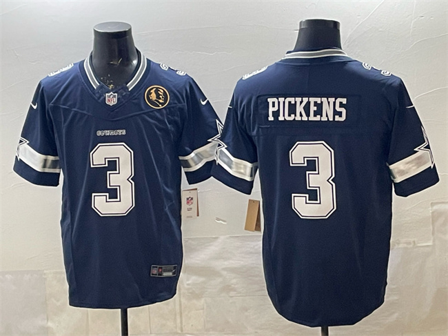 Men's Dallas Cowboys #3 George Pickens Navy F.U.S.E. With John Madden Patch Vapor Limited Stitched Football Jersey