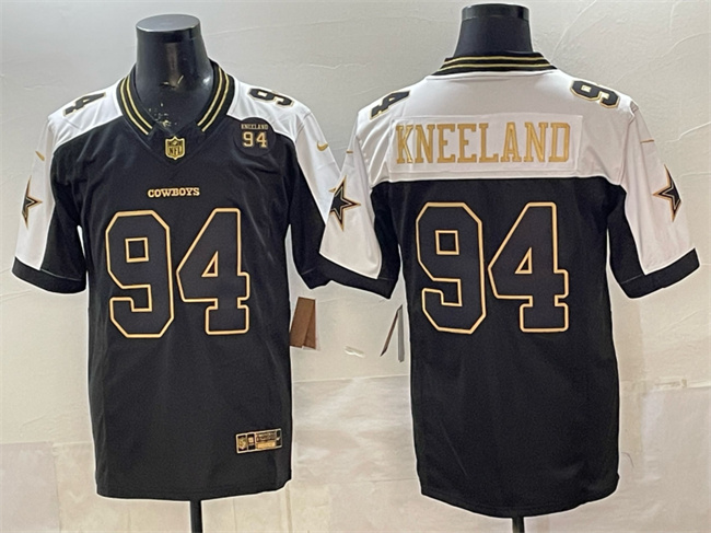 Men's Dallas Cowboys #94 Marshawn Kneeland Black Gold 2025 F.U.S.E. 94 Marshawn Kneeland Memorial Patch Vapor Limited Stitched Football  Jersey