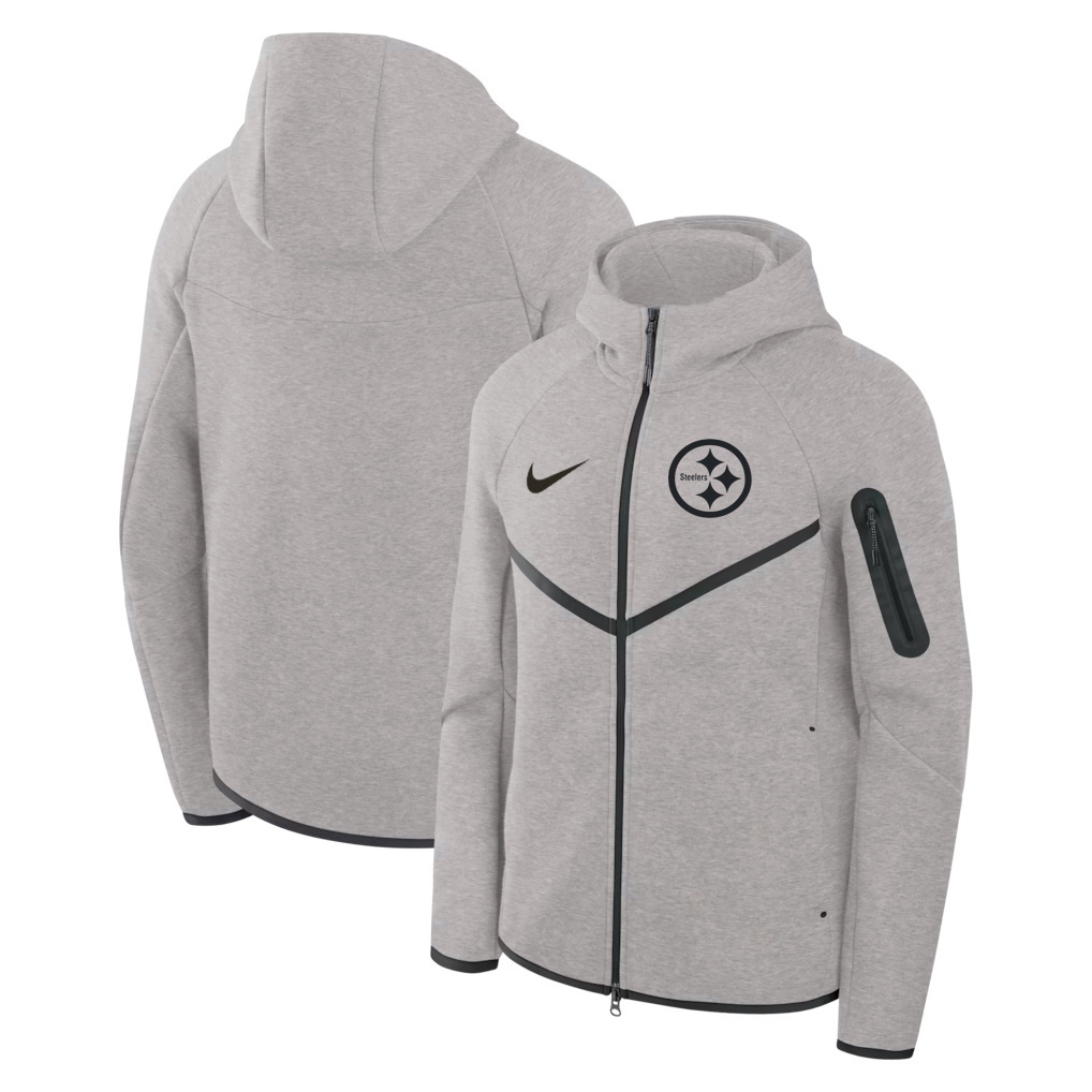 Men's Pittsburgh Steelers Grey Tech Fleece Windrunner Full-Zip Hoodie