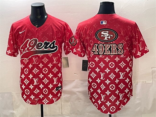 Men's San Francisco 49ers Team Big Logo Red Limited Stitched Baseball  Jersey