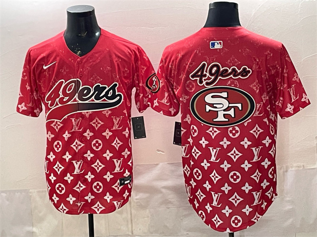 Men's San Francisco 49ers Team Big Logo Red Limited Stitched Baseball   Jersey