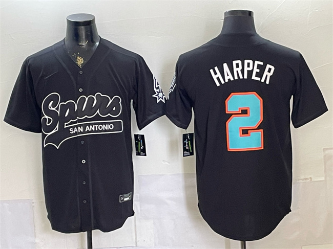 Men's San Antonio Spurs #2 Dylan Harper Black Stitched Baseball  Jersey