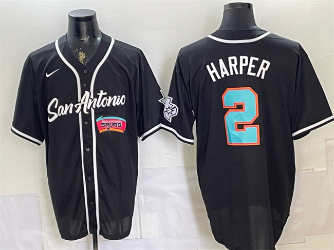 Men's San Antonio Spurs #2 Dylan Harper Black Stitched Baseball Jersey