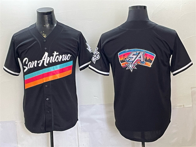 Men's San Antonio Spurs Team Big Logo Black Stitched Baseball  Jersey