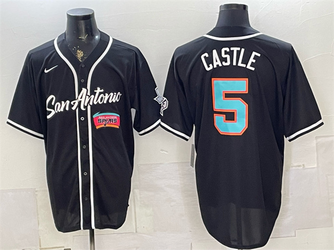 Men's San Antonio Spurs #5 Stephon Castle Black Stitched Baseball Jersey