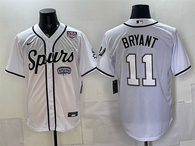 Men's San Antonio Spurs #11 Carter Bryant White USA 250' Patch Stitched Baseball Jersey