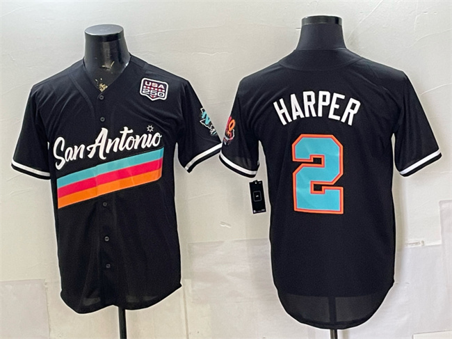Men's San Antonio Spurs #2 Dylan Harper Black USA 250' Patch City Edition Stitched Baseball Jersey
