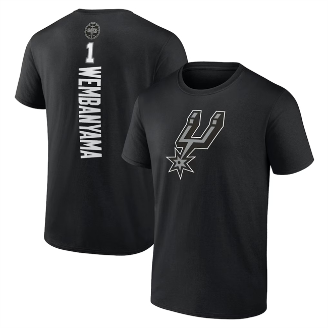 Men's San Antonio Spurs #1 Victor Wembanyama Black Name & Number T-Shirt