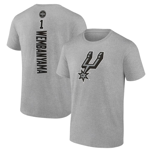 Men's San Antonio Spurs #1 Victor Wembanyama Heather Gray Name & Number T-Shirt