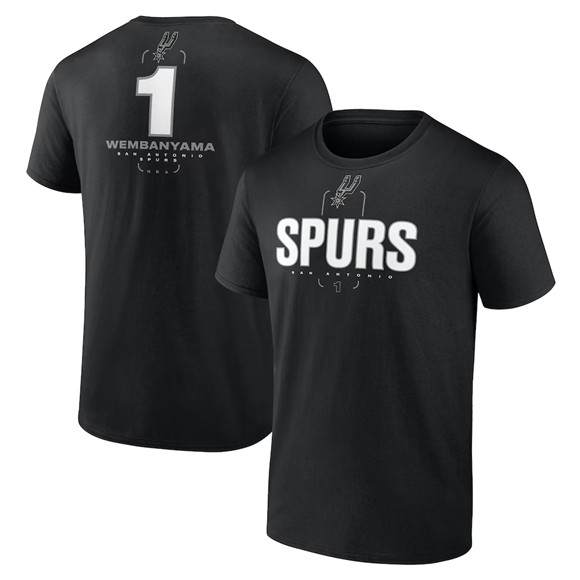 Men's San Antonio Spurs #1 Victor Wembanyama Black 2026 Playmaker Name & Number T-Shirt